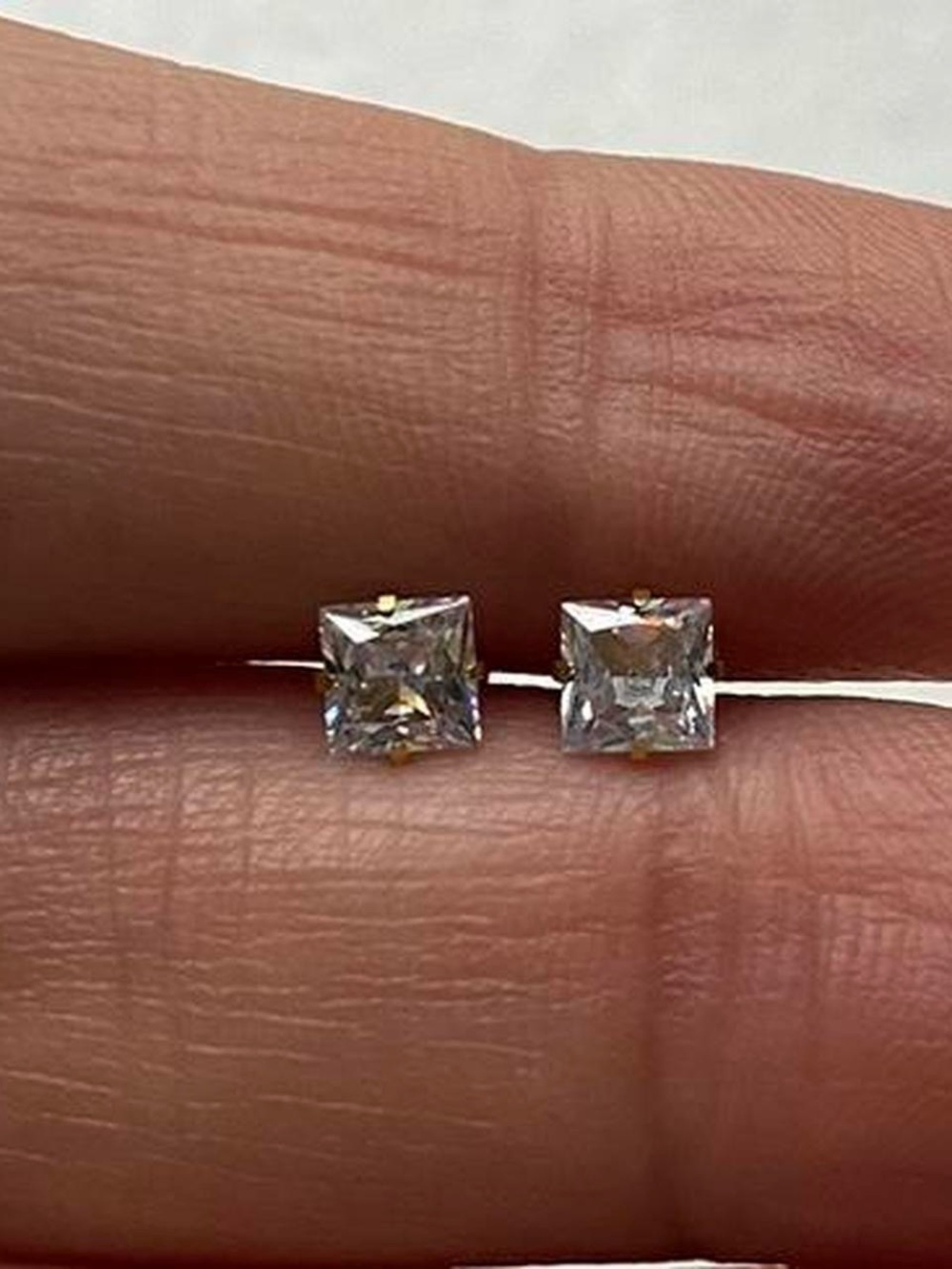 Square-Cut Clear Stone Stud Earrings - Gold Prongs